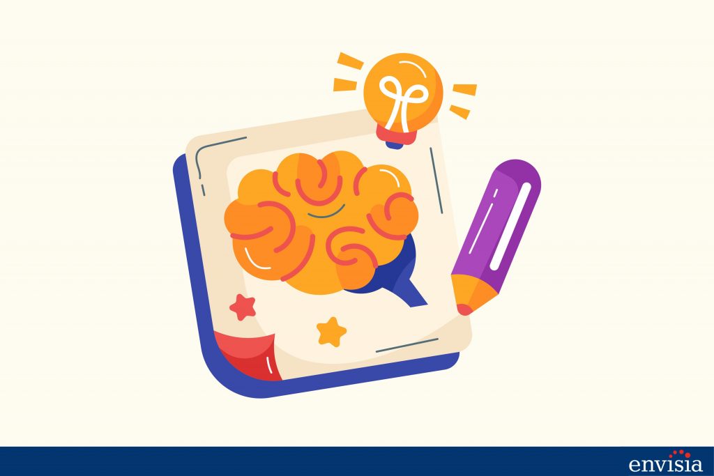 Creative illustration of a brain with a lightbulb, symbolizing the insights gained from 360-degree feedback for personal development.